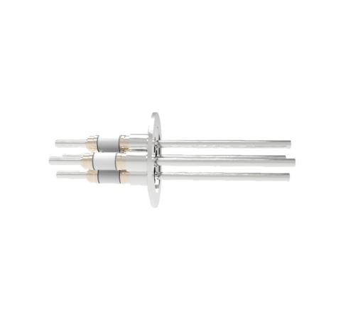 12kV Stainless Steel Tube Feedthrough, 0.250 Inch Conductor Diameter, 4 Pin on ISO KF50 Quick Flange