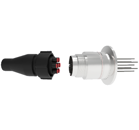 7 Pin, 12KV, 13 Amp Feedthrough, 0.062 inch Diameter Molybdenum Conductors, KF40 Flange, with Plug