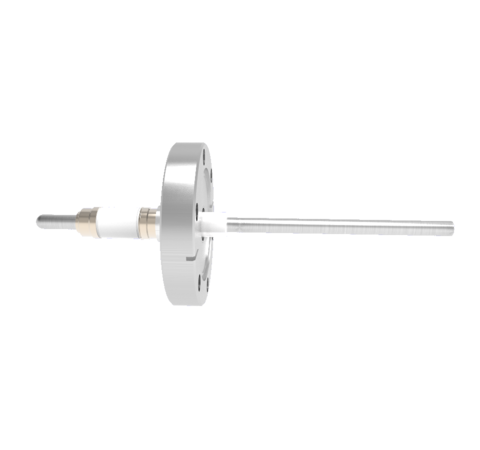 0.250 Conductor Diameter 1 Pin 25kV 12 Amp 304 Stn. Stl. Conductor Ceramic Extension on Vacuum Side in a CF2.75