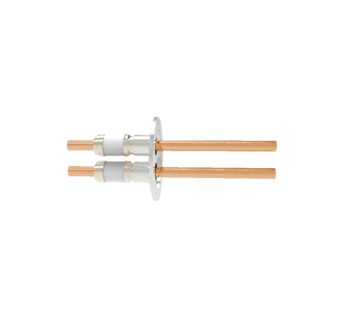 8kV Copper Tube Feedthrough, 0.375 Inch Conductor Diameter, 2 Pin on ISO KF50 Quick Flange