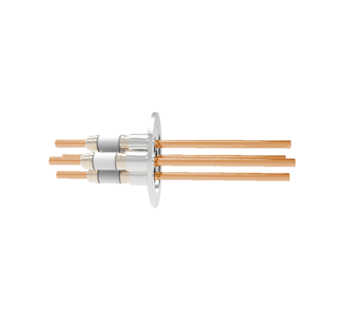 12kV Copper Tube Feedthrough, 0.250 Inch Conductor Diameter, 4 Pin on ISO KF50 Quick Flange