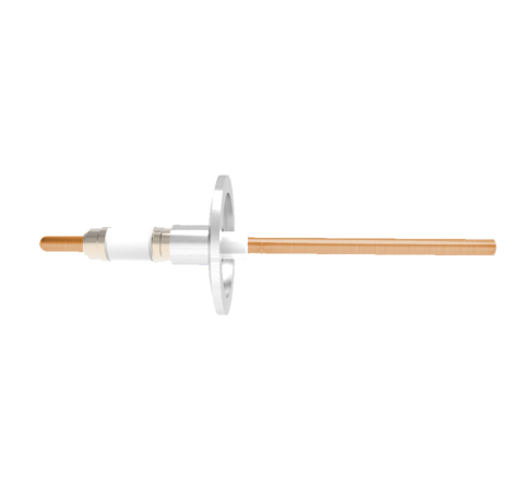 0.250 Conductor Diameter 1 Pin 25kV 100 Amp Copper Conductor Ceramic Extension on Vacuum Side in a KF40