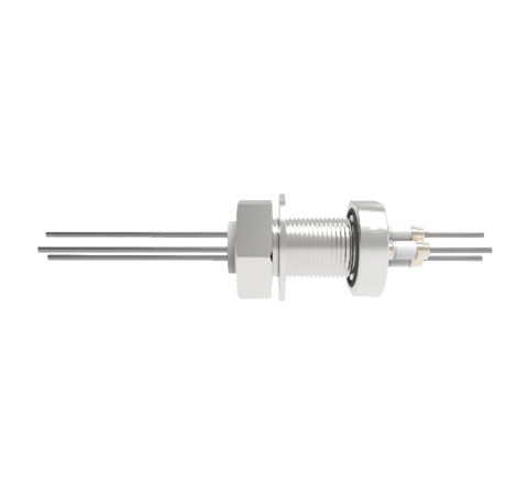 3 Pin 2kV Baseplate Feedthrough 28 Amp 0.094 Molybdenum Conductor 1 inch Bolt