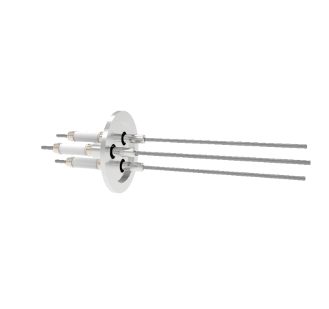 0.094 Conductor Diameter 3 Pin 20kV 28 Amp Molybdenum Conductor in a KF40