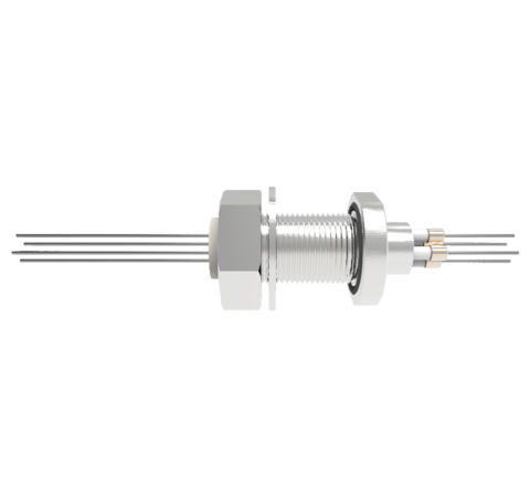 4 Pin 2kV Baseplate Feedthrough 13.5 Amp 0.050 Molybdenum Conductor 1 inch Bolt