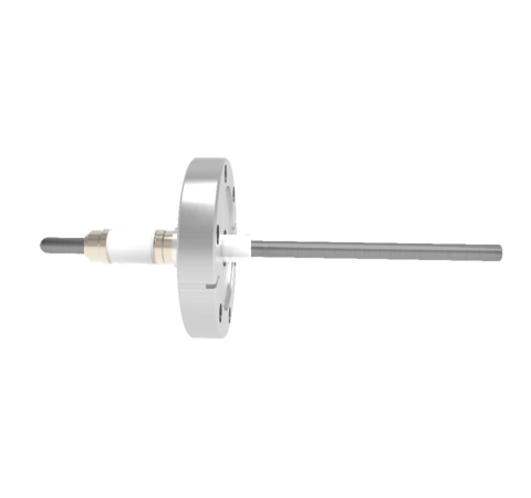 0.250 Conductor Diameter 1 Pin 25kV 93 Amp Molybdenum Conductor Ceramic Extension on Vacuum Side in a CF2.75