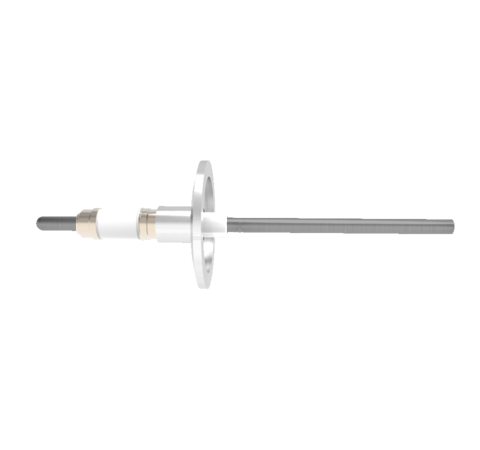 0.250 Conductor Diameter 1 Pin 25kV 93 Amp Molybdenum Conductor Ceramic Extension on Vacuum Side in a KF40