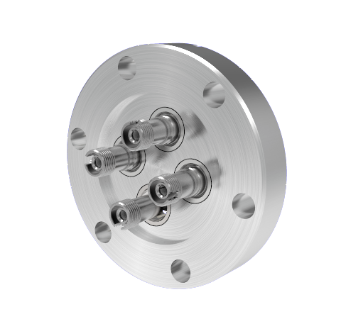 Four Fiber Optic Feedthroughs, Multimode, Hermetic, ST-FC Adapters, in a CF2.75 Conflat Flange