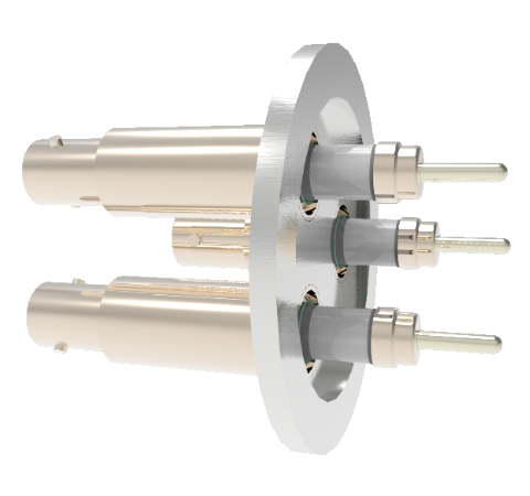 SHV Grounded Shield Exposed 5kV 10 Amp 0.094 Nickel Conductor 3 each in a KF40 Flange Without Plug