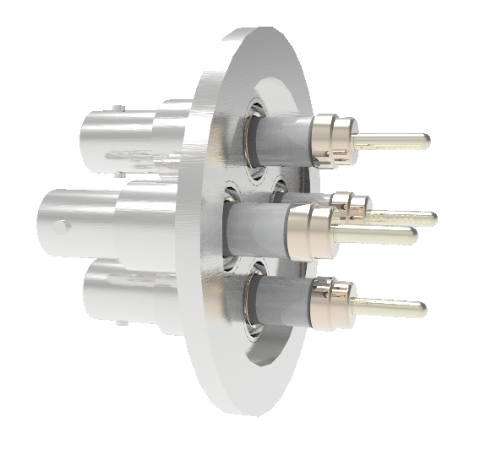 SHV Grounded Shield Exposed 5kV 10 Amp 0.094 Nickel Conductor 4 each in a KF40 Flange Without Plug