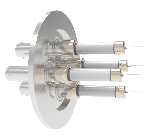 SHV Grounded Shield Exposed 10kV 8.2 Amp 0.051 Nickel Conductor 4 each in a KF50 Flange Without Plug