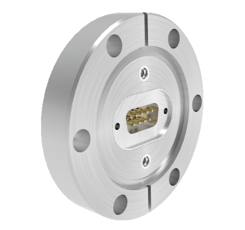 2 Each SMP 50 Ohm Connectors, with 9 Pin Sub D 24308 Series Connector, 500V, 5 Amp, in CF2.75 Flange