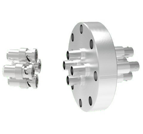 BNC Grounded Shield Recessed 500V 3.6 Amp 4 each in a CF3.375 Flange With Plug