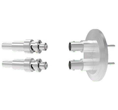 SHV Grounded Shield Exposed 5kV 10 Amp 0.094 Nickel Conductor 2 each in a KF40 Flange With Plug