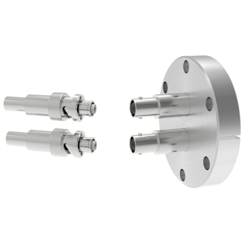 SHV Grounded Shield Recessed 5kV 10 Amp 0.094 Nickel Conductor 2 each in a CF2.75 Flange With Plug