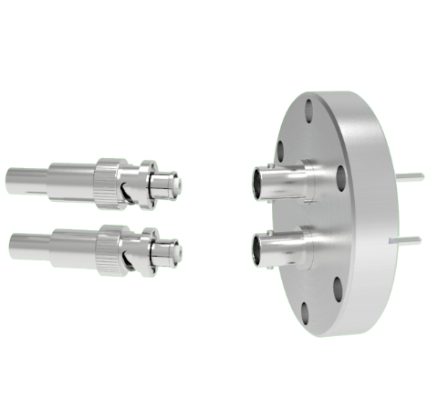 SHV Grounded Shield Exposed 5kV 10 Amp 0.094 Nickel Conductor 2 each in a CF2.75 Flange With Plug