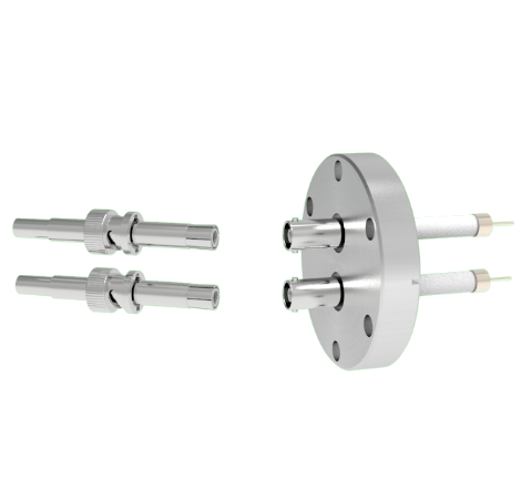 SHV Grounded Shield Exposed 10kV 8.2 Amp 0.051 Nickel Conductor 2 each in a CF2.75 Flange With Plug