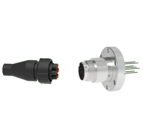 7 Pin, 12kV, 13 Amp Feedthrough, .062 Inch Diameter Molybdenum Conductors, CF2.75, With Plug