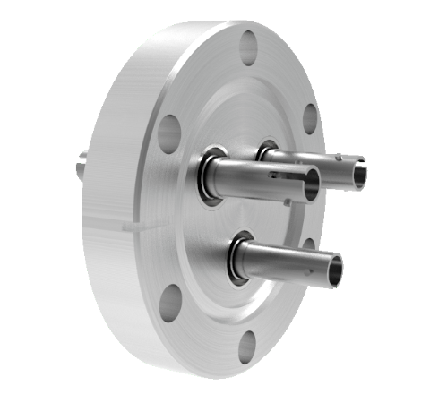 Three Fiber Optic Feedthroughs, Multimode, Hermetic, ST-ST Adapters in a CF2.75 Conflat Flange