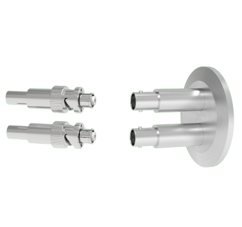 SHV Grounded Shield Recessed 5kV 10 Amp 0.094 Nickel Conductor 2 each in a KF40 Flange With Plug