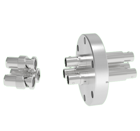 BNC Grounded Shield Recessed 500V 3.6 Amp 3 each in a CF2.75 Flange With Plug