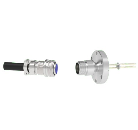 4 Pin 5015 Style Circular Connector, 700V, 16 Amp, Nickel Conductors in a CF2.75 Flange With Plug