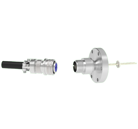 2 Pin 5015 Style Circular Connector, 700V, 16 Amp, Nickel Conductor in a CF2.75 Flange With Plug