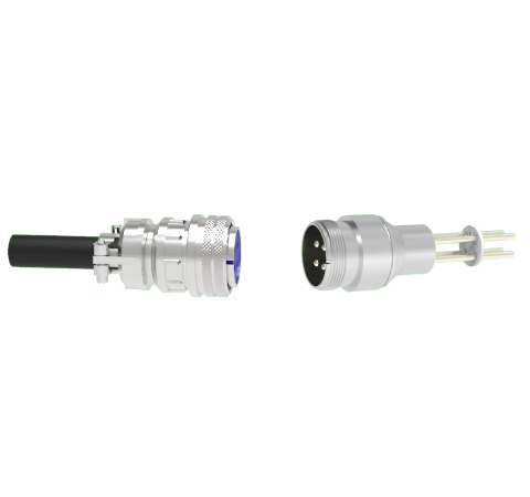 4 Pin 5015 Style Circular Connector, 700V, 25 Amp, Nickel Conductors in Weld adapter With Plug