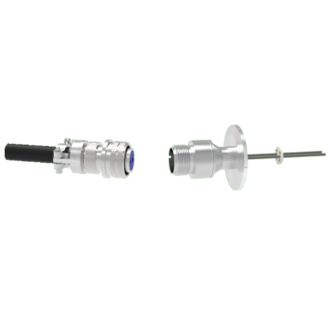 2 Pin 5015 Style Circular Connector, 700V, 23 Amp, Molybdenum Conductors in a KF40 Flange With Plug