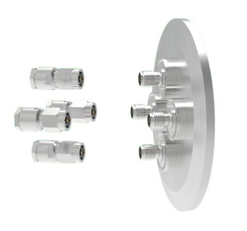 SMA 50 Ohm Grounded Shield 500V 0.8 Amp 4 each in a KF50 Flange With Plug