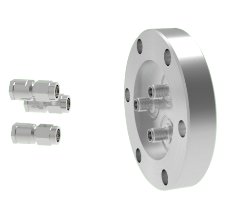 SMA 50 Ohm Grounded Shield 500V 0.8 Amp 3 each in a CF2.75 Flange With Plug