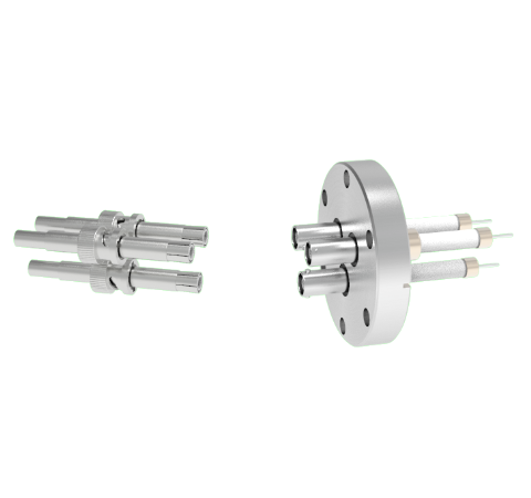 SHV Grounded Shield Exposed 10kV 8.2 Amp 0.051 Nickel Conductor 3 each in a CF2.75 Flange With Plug