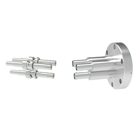 SHV Grounded Shield Recessed 10kV 8.2 Amp 0.051 Nickel Conductor 3 each in a CF2.75 Flange With Plug