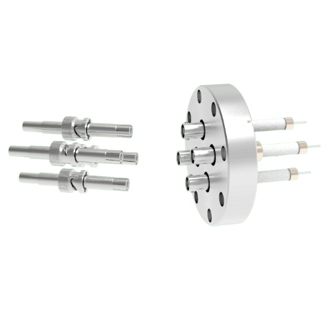 SHV Grounded Shield Exposed 10kV 8.2 Amp 0.051 Nickel Conductor 4 each in a CF3.375 Flange With Plug