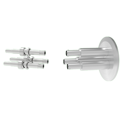 SHV Grounded Shield Recessed 10kV 8.2 Amp 0.051 Nickel Conductor 3 each in a KF50 Flange With Plug