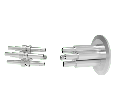 SHV Grounded Shield Recessed 10kV 8.2 Amp 0.051 Nickel Conductor 4 each in a KF50 Flange With Plug