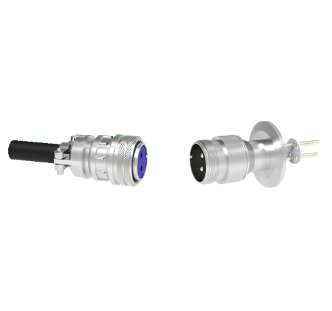 2 Pin 5015 Style Circular Connector, 700V, 25 Amp, Nickel Conductors in a KF40 ISO Flange With Plug