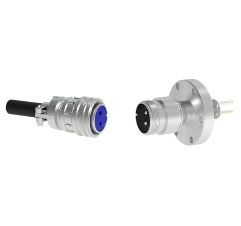 2 Pin 5015 Style Circular Connector, 700V, 25 Amp, Nickel Conductors in a CF2.75 Flange With Plug