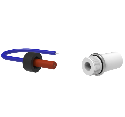 50kV, 10 Amp, Threaded Ceramic Feedthrough, Nickel Plated Conductor, Weld In, With Plug