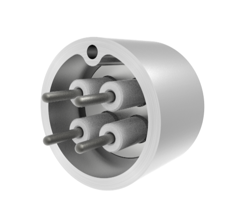 4 Pin Feedthrough, 6.5KV, 13 Amp, 0.062 inch Diameter Molybdenum Conductors, Weld In, Without Plug