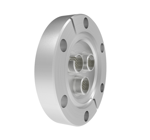 Micro C 19 Pin Circular Connector, 250V, 0.018 inch Diameter Rhodium Plated Conductors, Three Connectors in a CF2.75 Flange