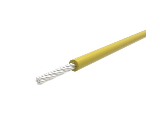 Single Conductor, Yellow PTFE Insulate Wire, 28 AWG Silver Plated Copper, 250V, 96 Inch