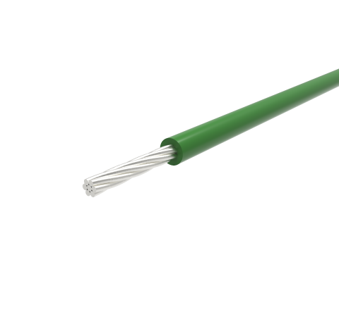 Single Conductor, Green PTFE Insulate Wire, 28 AWG Silver Plated Copper, 250V, 96 Inch