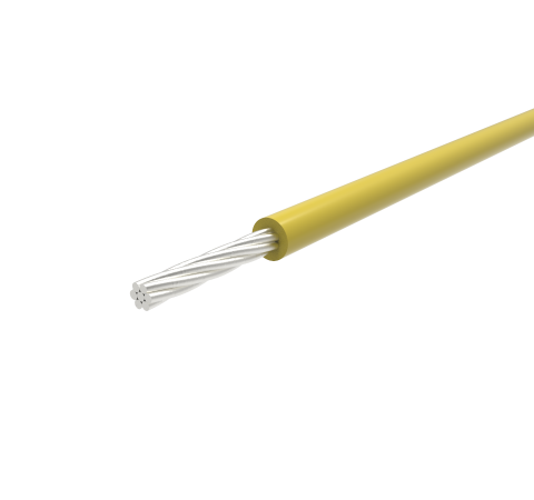 Single Conductor, Yellow PTFE Insulate Wire, 28 AWG Silver Plated Copper, 250V, 48 Inch