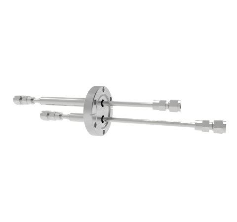 Liquid Feedthrough - Two 0.250 Inch Diameter 304 Stn. Stl. Tubes Swagelok Fittings in CF2.75 Flange