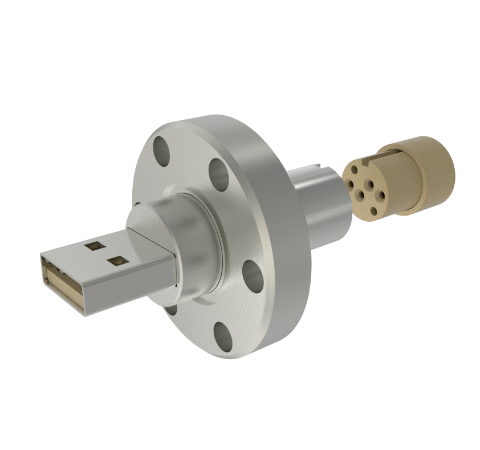 USB Compatible, Single ended Feedthrough, 30V, 1 Amp, in a CF1.33 Conflat Flange With Vacuum Plug