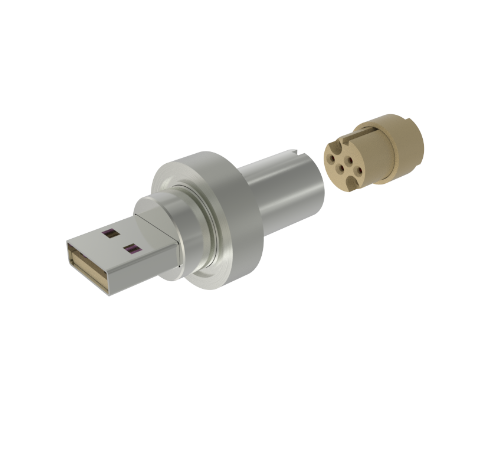 USB Compatible, Single ended Feedthrough, 30V, 1 Amp, Weld In With Vacuum Plug