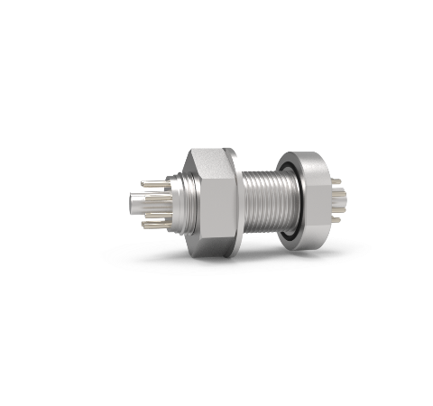 Octal, 8 Pin Baseplate Feedthrough, 350V, 5 Amp Alumel Conductors in a 1 inch Bolt Without Plugs