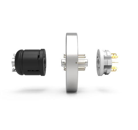 8 Pin Octal Connector, 350V, 5 Amp, Alumel Conductors, Feedthrough in a CF2.75 Flange, with Plugs