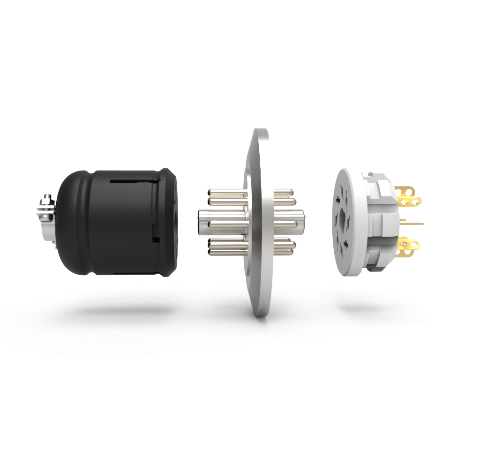 8 Pin Octal Connector, 350V, 5 Amp, Alumel Conductors, Feedthrough in a KF40 Quick Flange, with Plugs